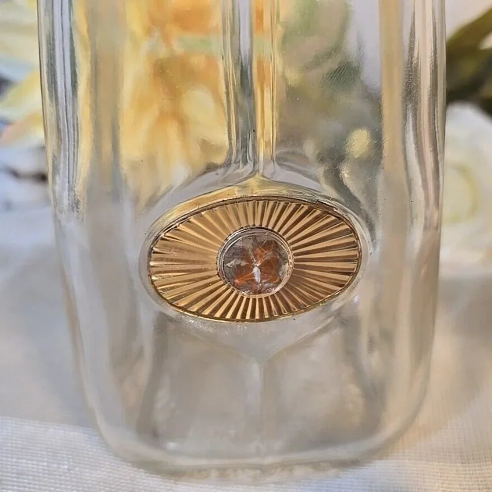 RARE 1956 Seagrams Glass Bar Decanter Bottle MCM Gold Starburst x2 Set